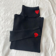 Load image into Gallery viewer, Heart Embroidery Turtleneck Sweater