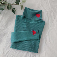 Load image into Gallery viewer, Heart Embroidery Turtleneck Sweater