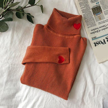 Load image into Gallery viewer, Heart Embroidery Turtleneck Sweater