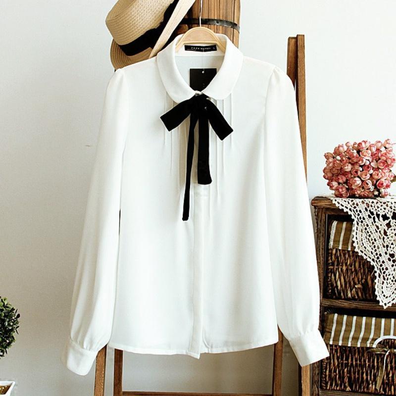 Tie White Blouses Chiffon Casual Shirt