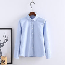 Load image into Gallery viewer, Long Sleeve Oxford White Blue Shirt
