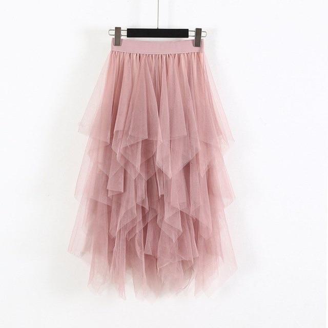 Women Irregular Hem Mesh Tutu Skirt