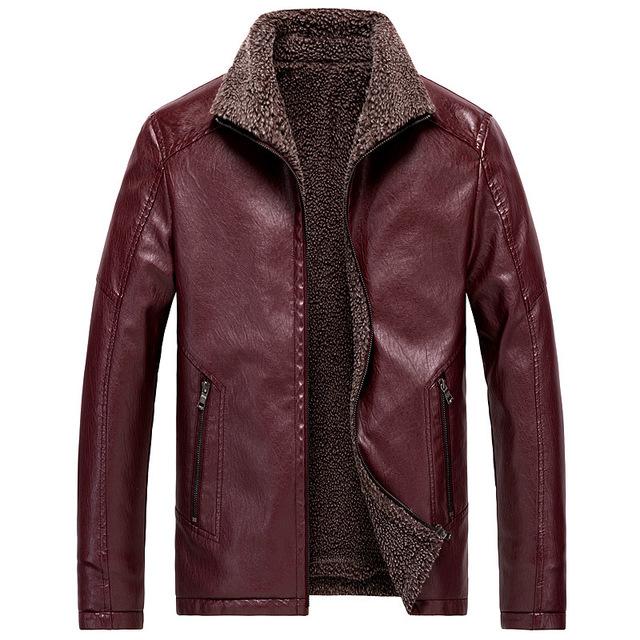 Winter Fleece Leather Jacket Men's Warm
