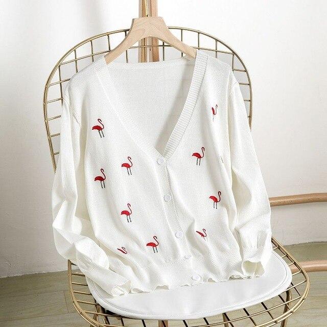 Loose Embroidery Crane Sweater