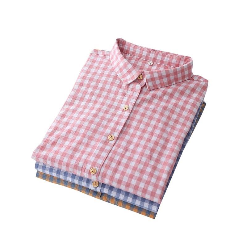 Whale Embroidery Women Plaid Shirts