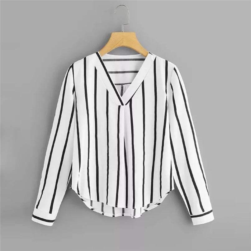 Sleeve V Neck Irregular Stripe Shirt
