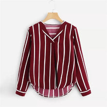 Load image into Gallery viewer, Sleeve V Neck Irregular Stripe Shirt
