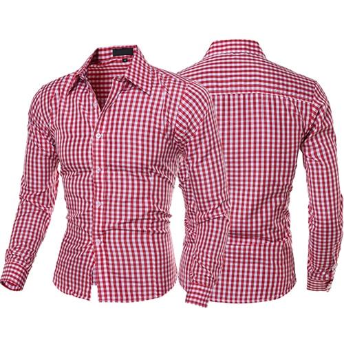 Down Plaid Long-Sleeved Slim Fit Shirt